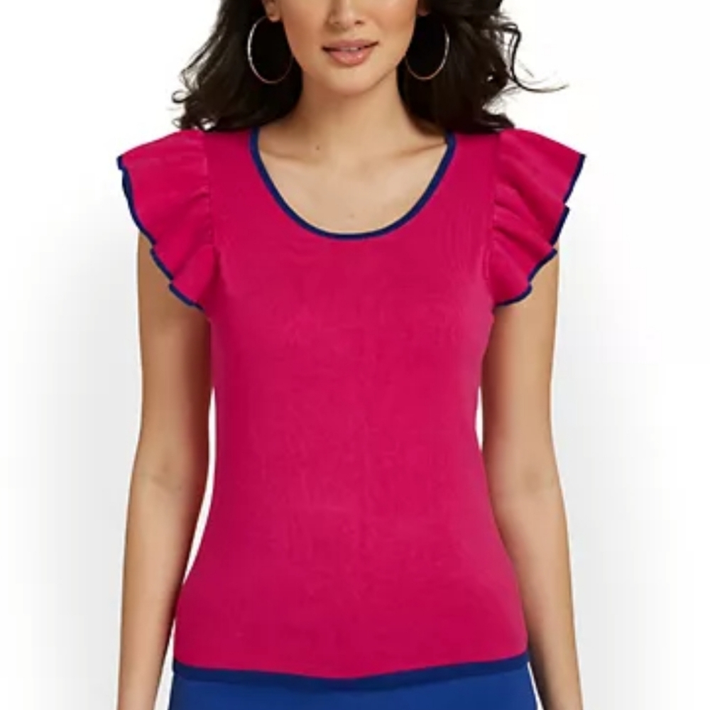 New York & Co Ruffle Sleeve Piped Sweater